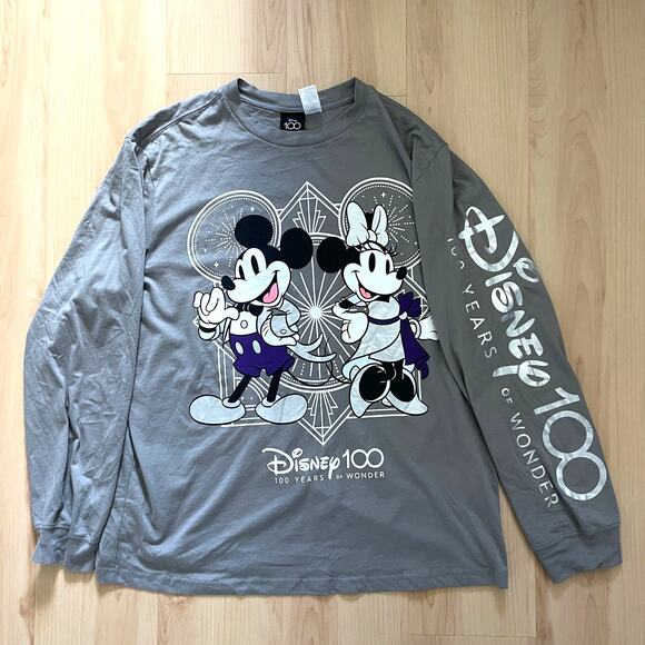 Disney Parks 100th Anniversary Mickey Minnie Mouse Long Sleeve Shirt  XL/ Gray - Picture 2 of 7
